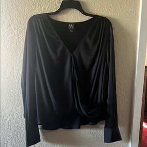 Worthington Black Long Sleeve Wrap Blouse